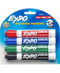 Expo Low Odor Dry Erase Marker - Asst Chisel 4Pk BP